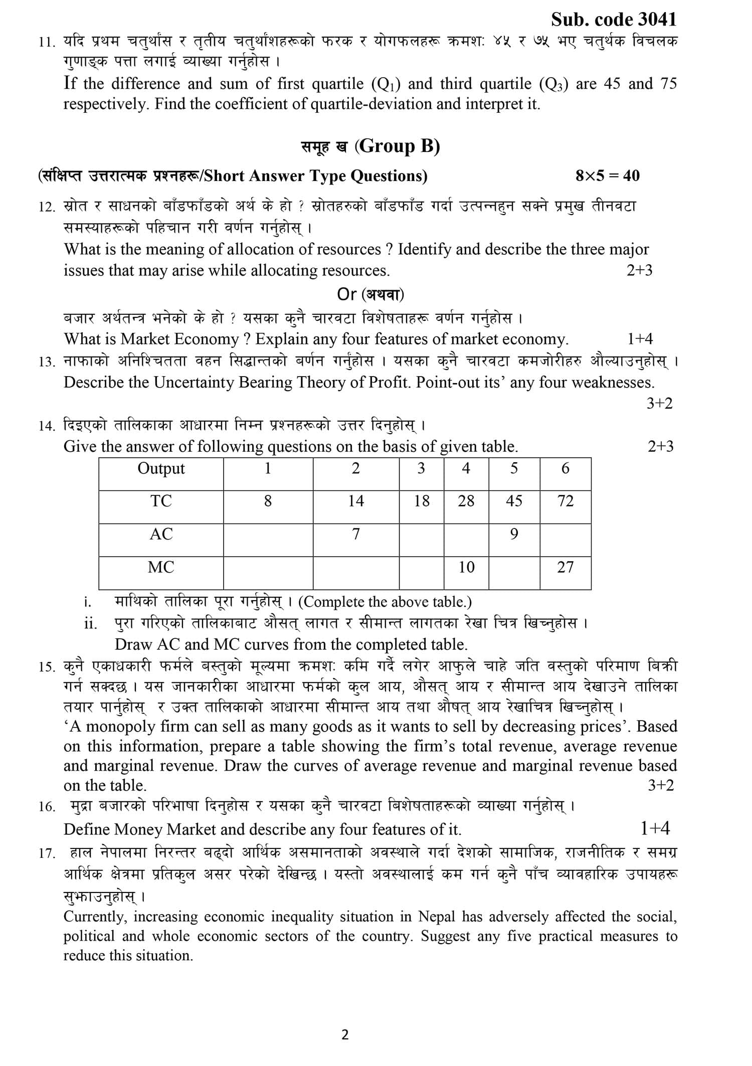 Class 12 Economics Model Question 2082 (With Solution) Image 2