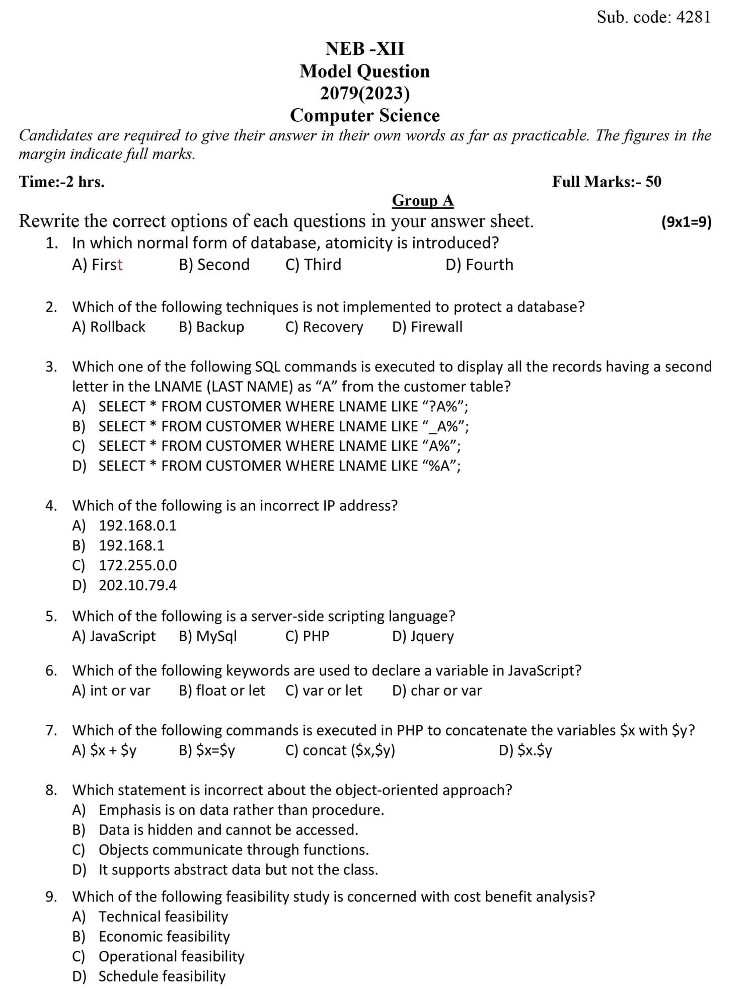 Class 12 Computer Model Question 2082 (With Solution) Image 1