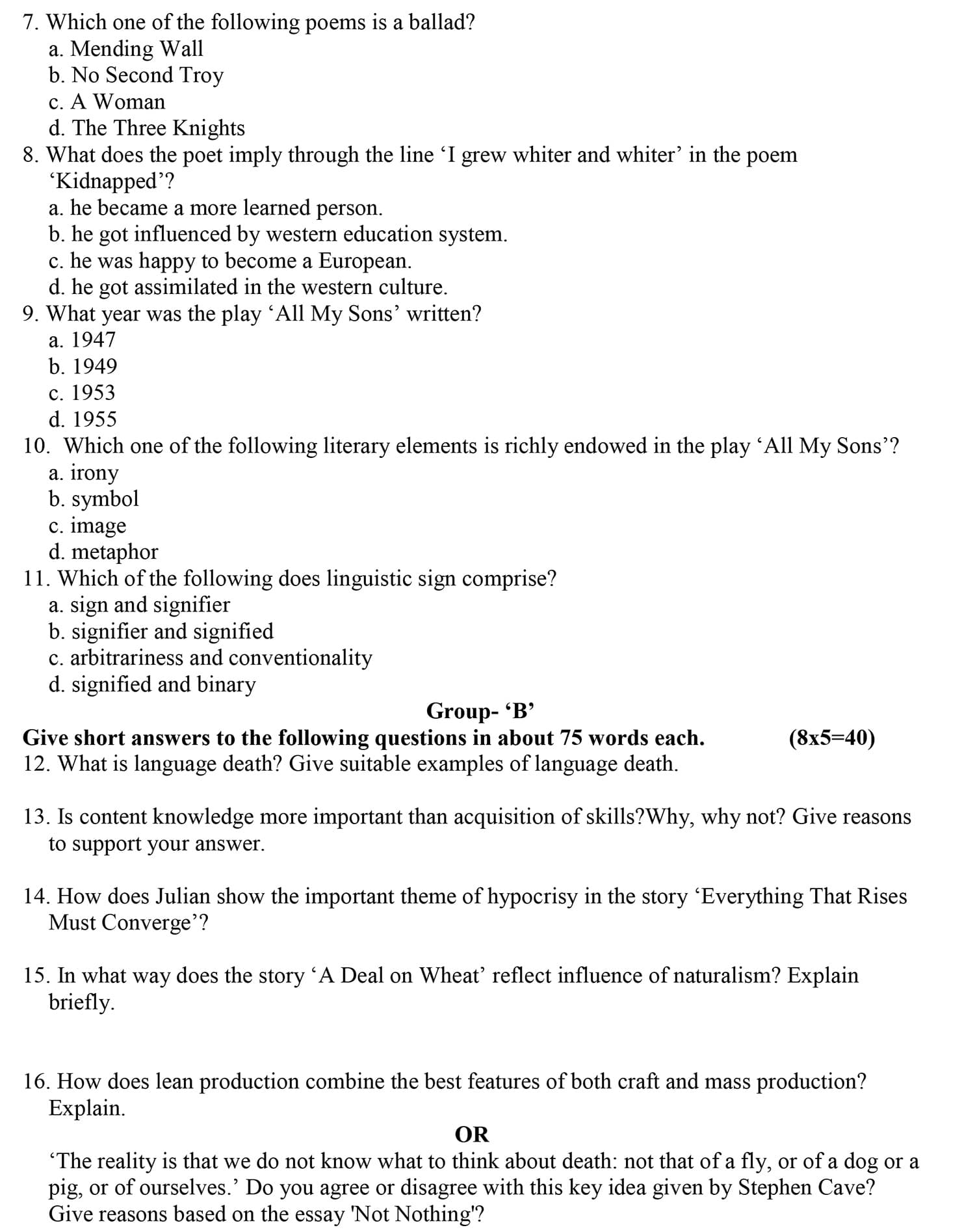 Class 12 Opt English Model Question 2082 (With Solution) Image 2