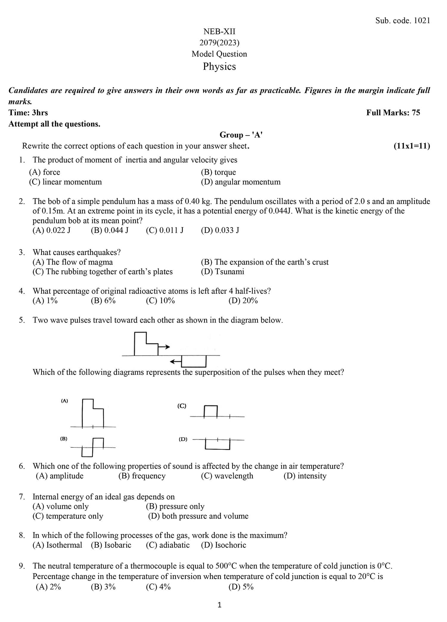 Class 12 Physics Model Question 2082 (With Solution) Image 1