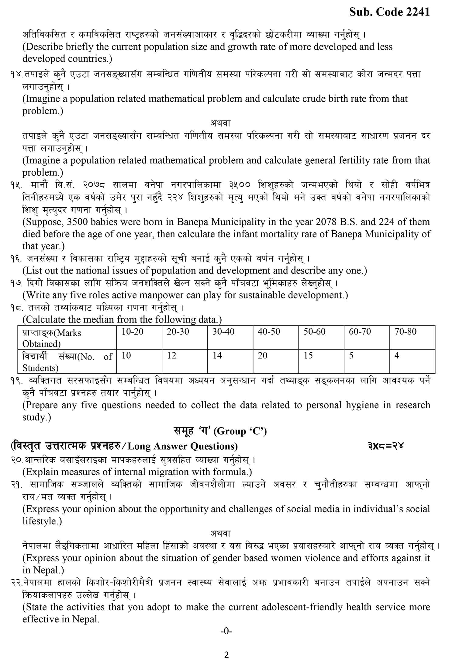 Class 12 Population Studies Model Question 2082 Image 2