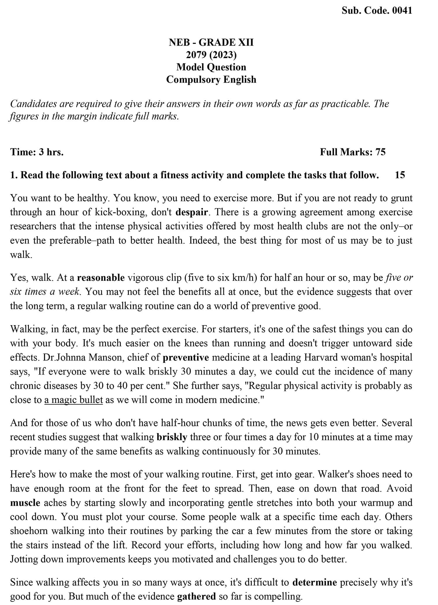Class 12 English Model Question 2082 (With Solution) Image 1