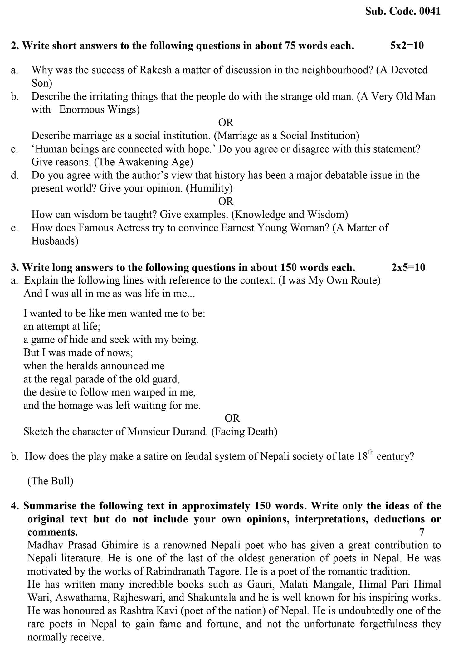 Class 12 English Model Question 2082 (With Solution) Image 3